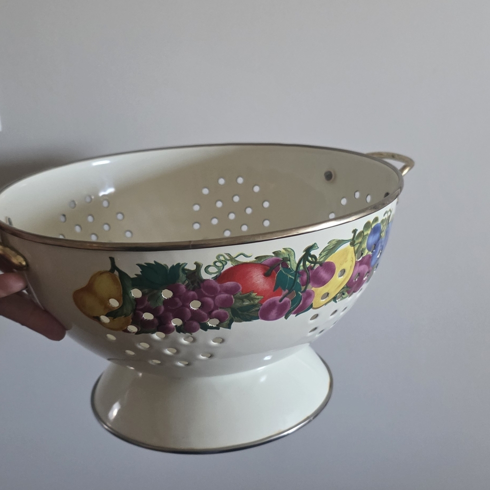 Large Floral Fruit Design Colander Vintage